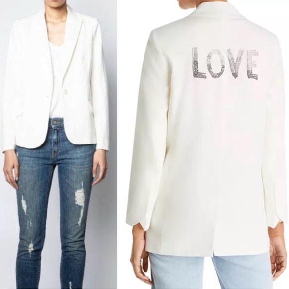 Zadig & Voltaire Jackets & Blazers - Zadig & Voltaire Viva Gradient Love Crystal Strass Blazer Ecru Size 42 NWT BNWT